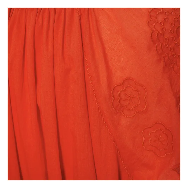 Robe Courte Brodée en Coton Bio | Corail
