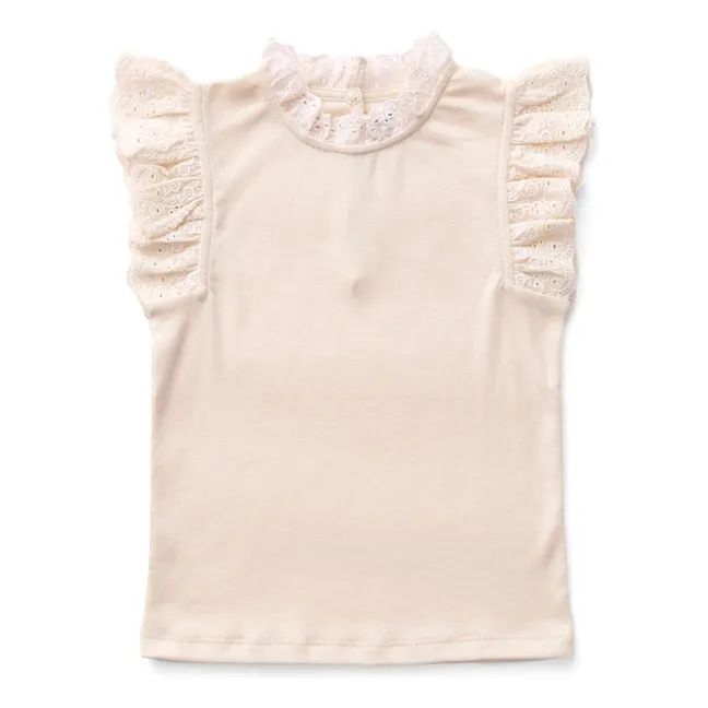 T-shirt Pointelle Eyelet Coton Bio | Beige rosé
