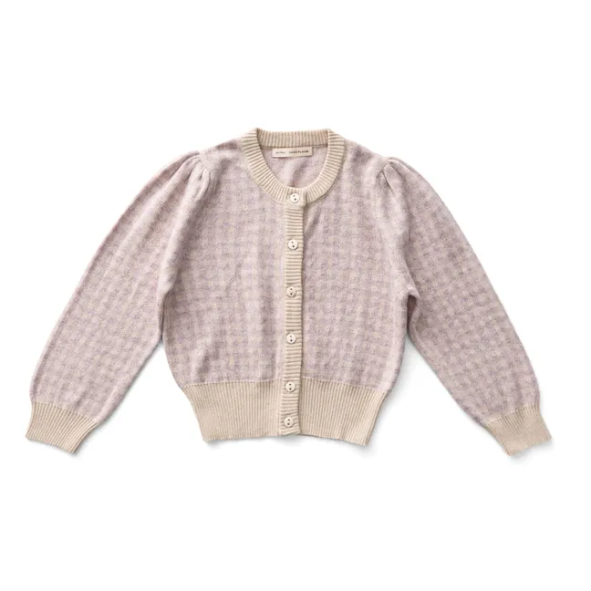 Gingham Pink Organic Cotton Cardigan | Mauve