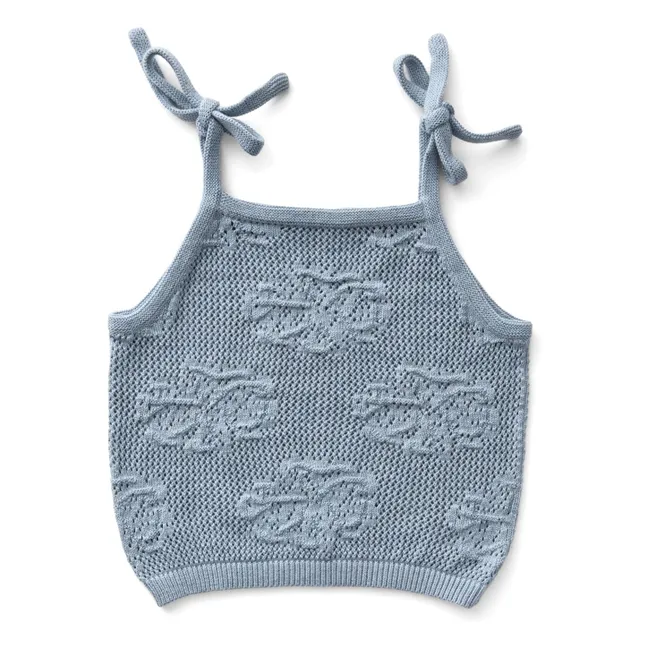 Débardeur June Fleurs Coton Bio | Bleu Glacier