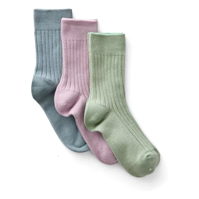 Lot de 3 Paires de Chaussettes Côtelées | Bleu Glacier