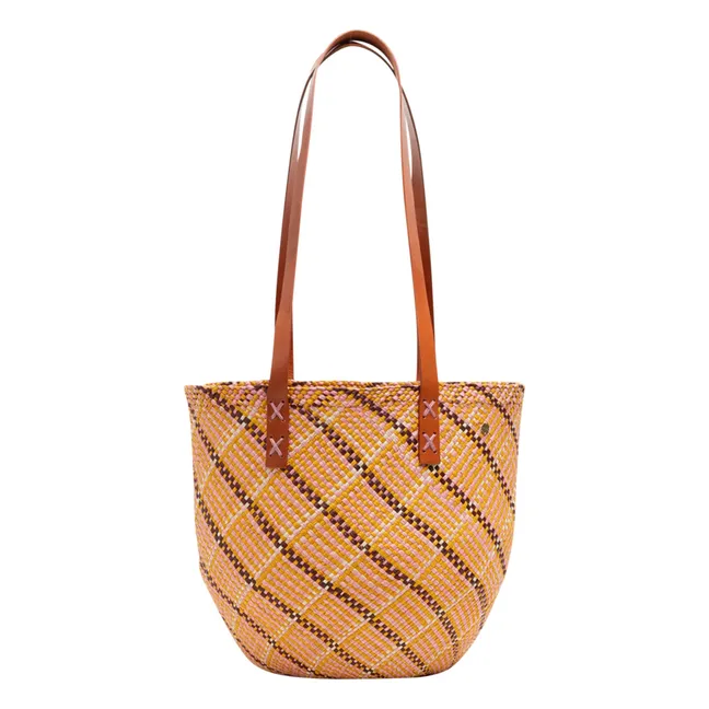 Canasto Shopping Bag Asa de piel | Albaricoque