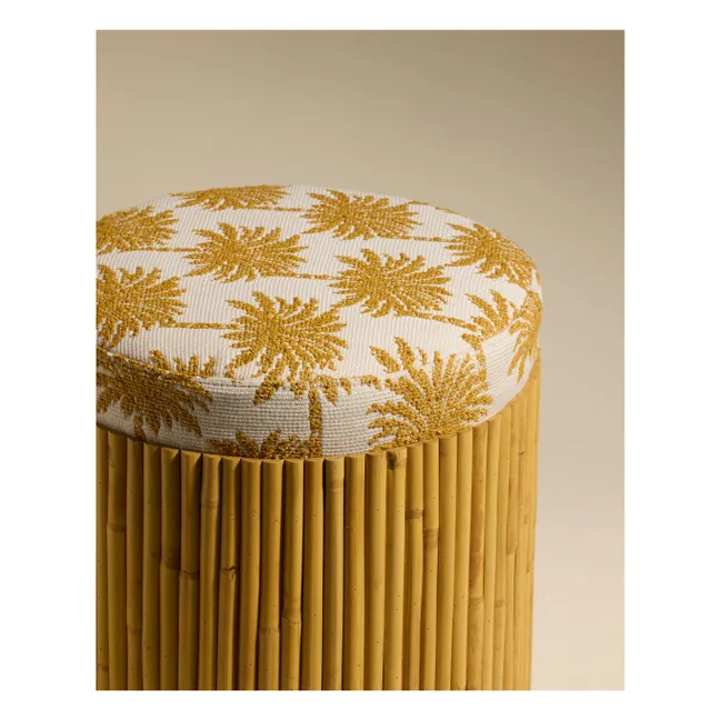 Pouf imprimé palmiers Riviera | Ocre