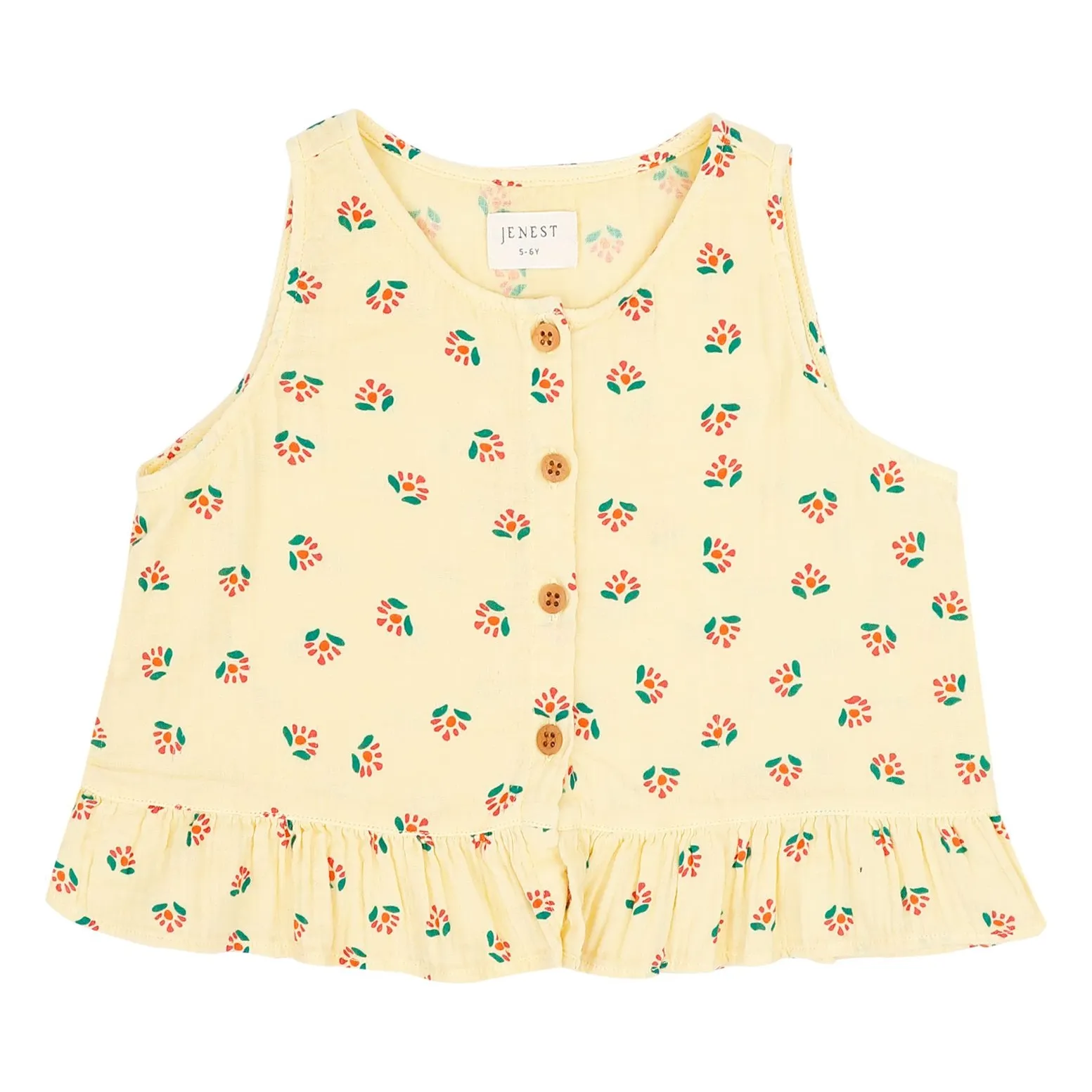 Top Sofie Fleuri Coton Bio | Jaune pâle- Image produit n°0