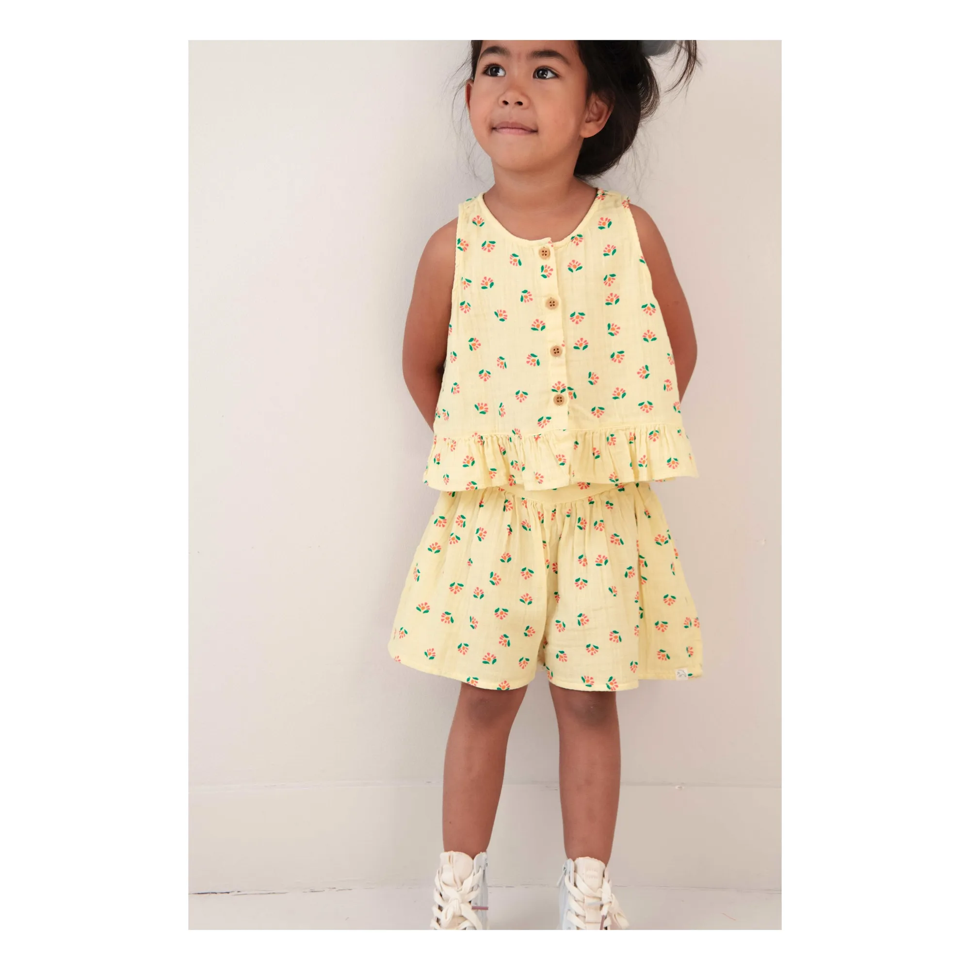 Top Sofie Fleuri Coton Bio | Jaune pâle- Image produit n°1