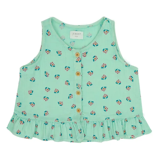 Top Sofie Fleuri Coton Bio | Turquoise