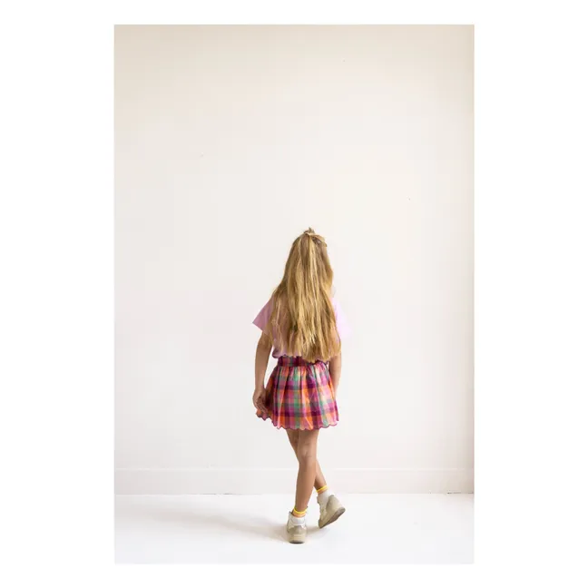 Jupe Feston Sara Carreaux Coton Bio | Rose fuschia