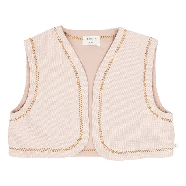 Gilet Sans Manches Brodé Lily Coton Bio | Rose Litchi