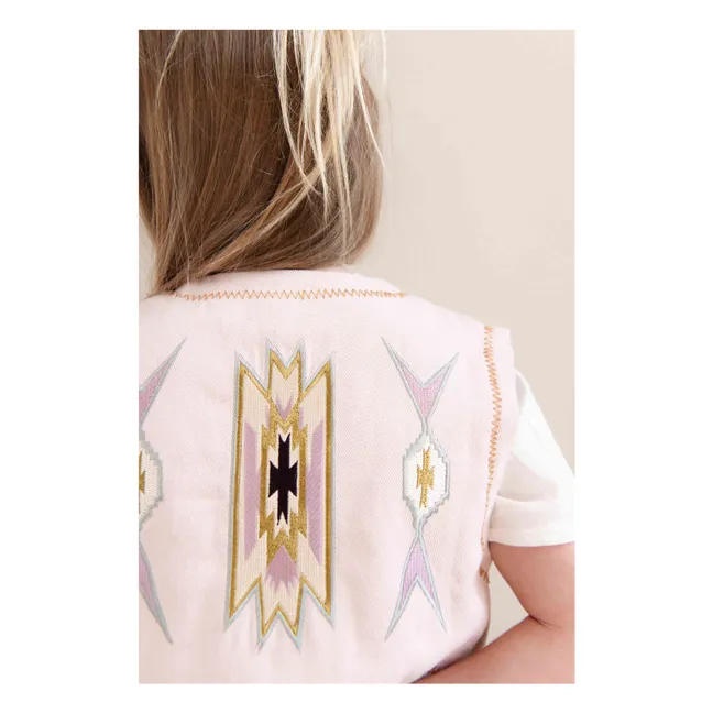 Gilet Sans Manches Brodé Lily Coton Bio | Rose Litchi