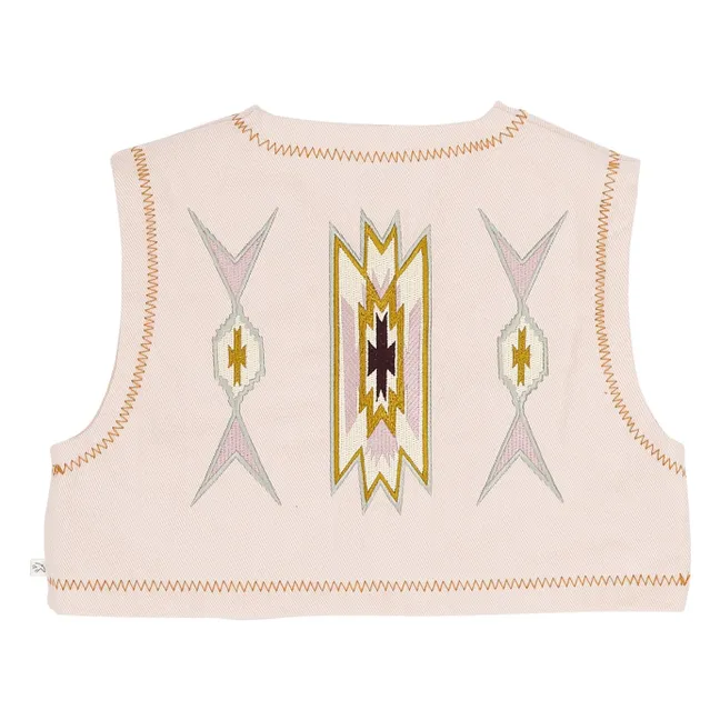 Gilet Sans Manches Brodé Lily Coton Bio | Rose Litchi