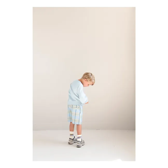 Short Hugo Carreaux Coton Bio | Bleu ciel