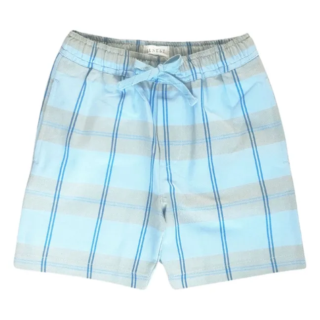 Short Hugo Carreaux Coton Bio | Bleu ciel