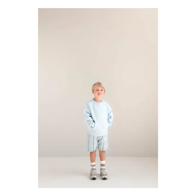 Short Hugo Carreaux Coton Bio | Bleu ciel