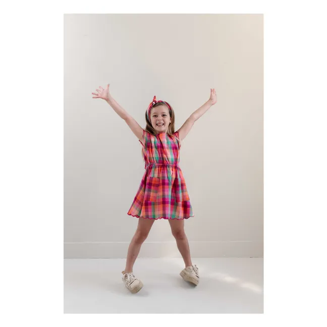 Robe Kiki Carreaux Coton Bio | Rose fuschia