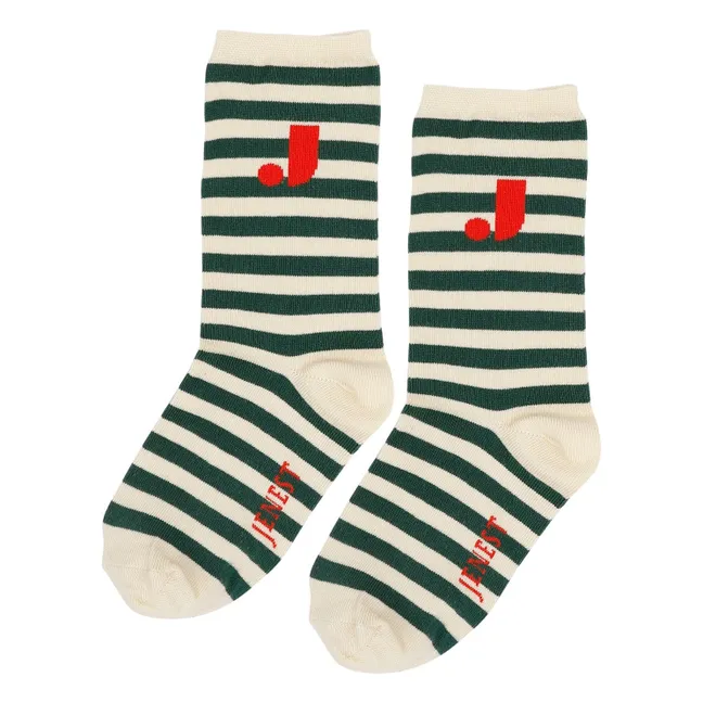 Chaussettes J Stripe Coton Bio | Vert sapin