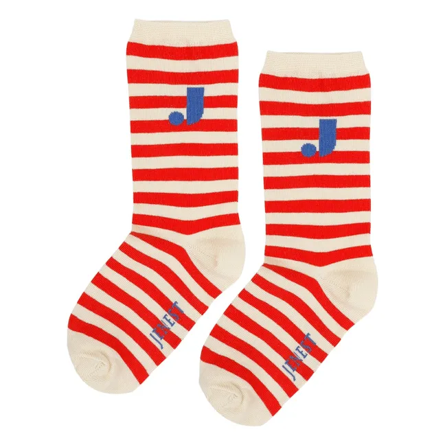 Calcetines de algodón orgánico J Stripe | Rojo