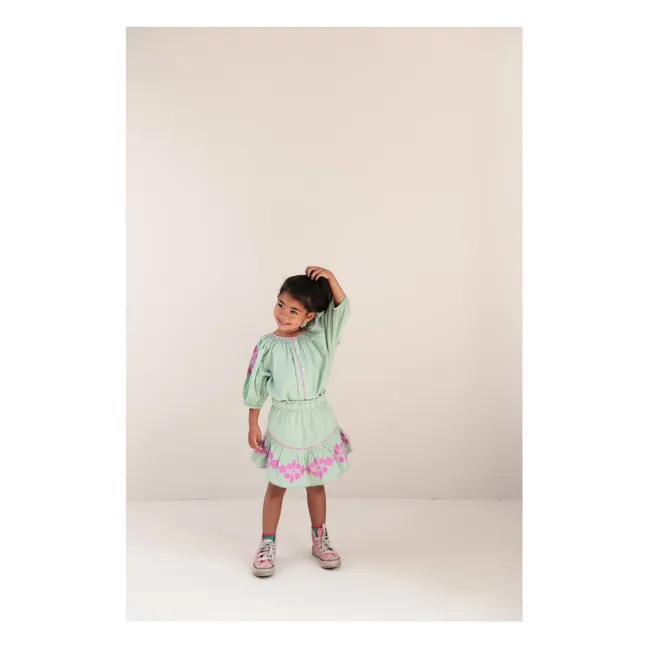 Falda bordada de lino Cécile | Verde Almendra