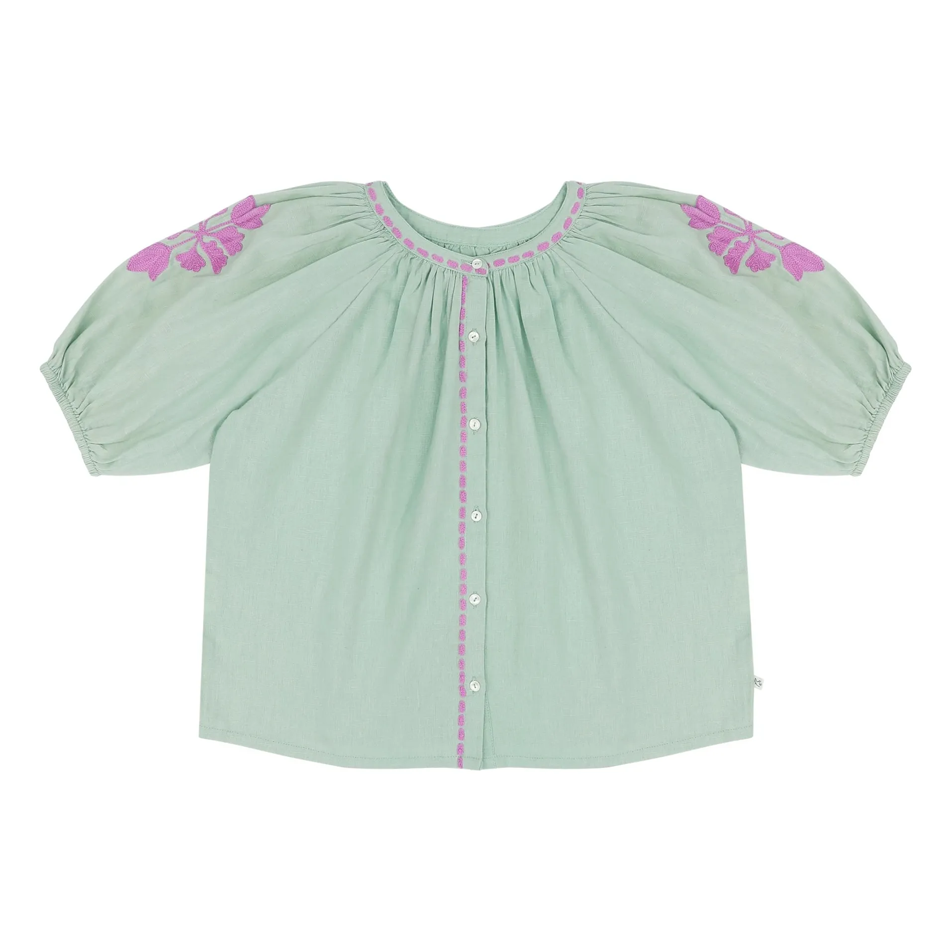 Jenest Almond Green Colette Linen Embroidered Blouse