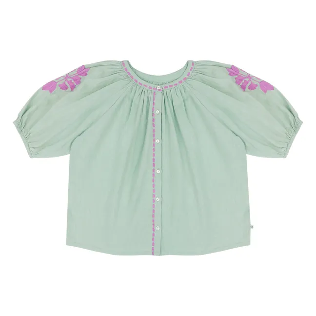 Blouse Brodée Colette Lin | Vert amande