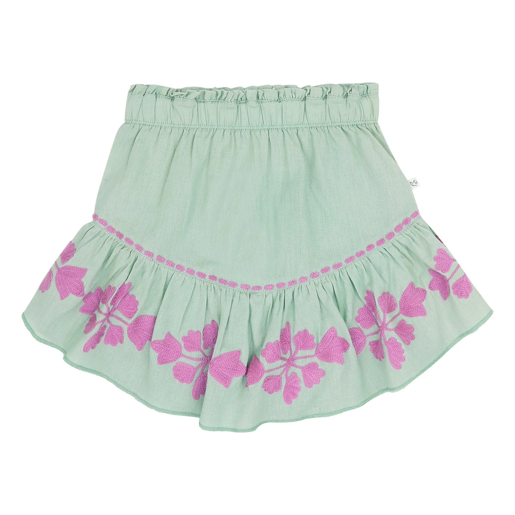 Jenest Almond Green Cécile Linen Embroidered Skirt