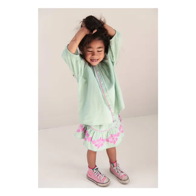 Cécile Linen Embroidered Skirt | Almond green