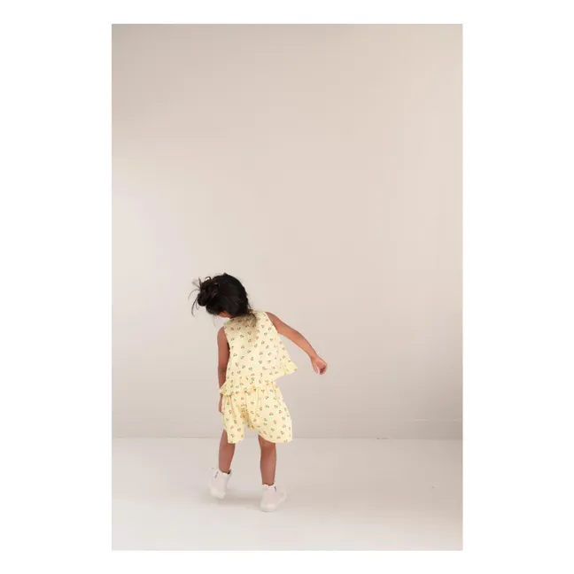 Pantalones cortos de verano florales de algodón orgánico | Amarillo palo