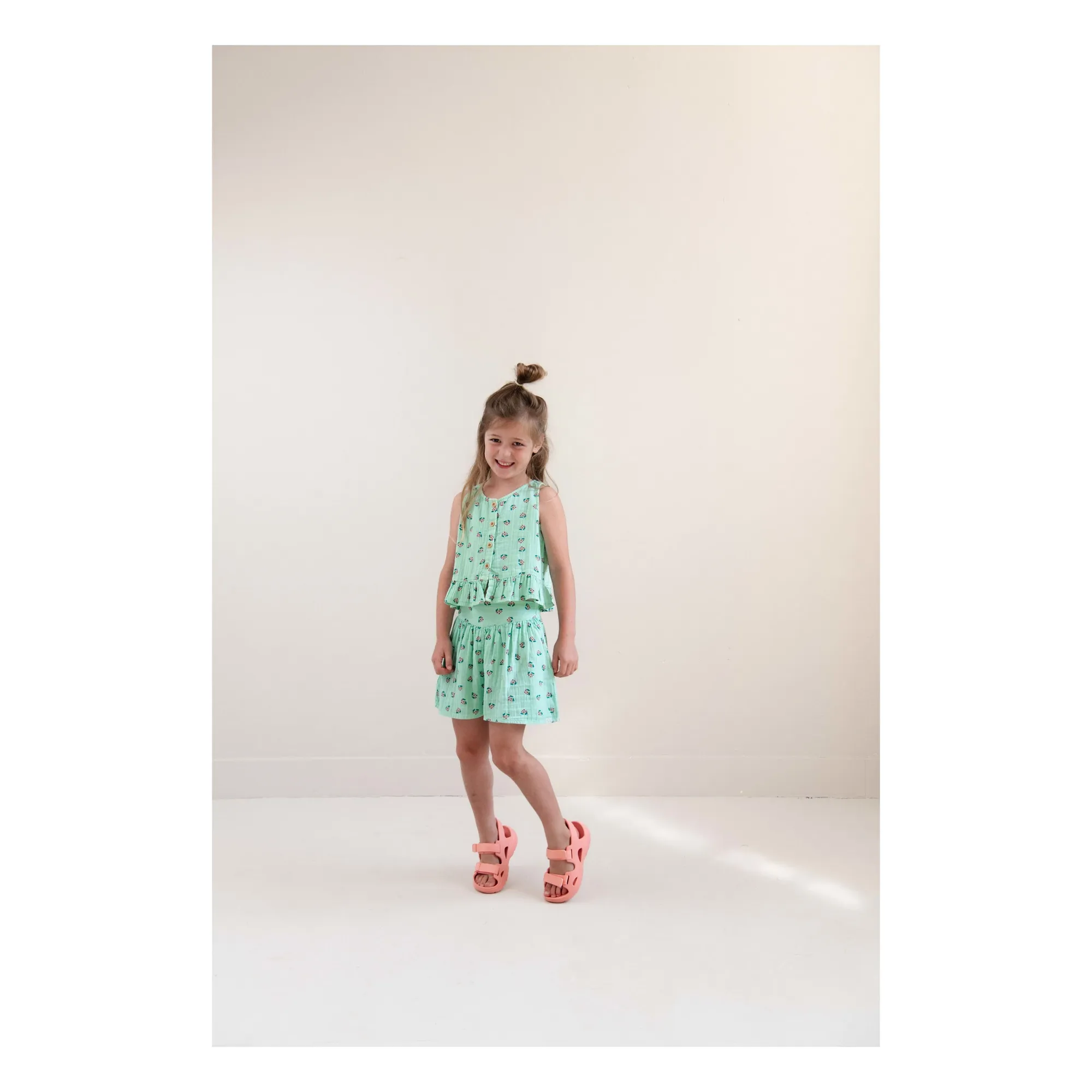 Short Summer Fleuri Coton Bio | Turquoise- Image produit n°1