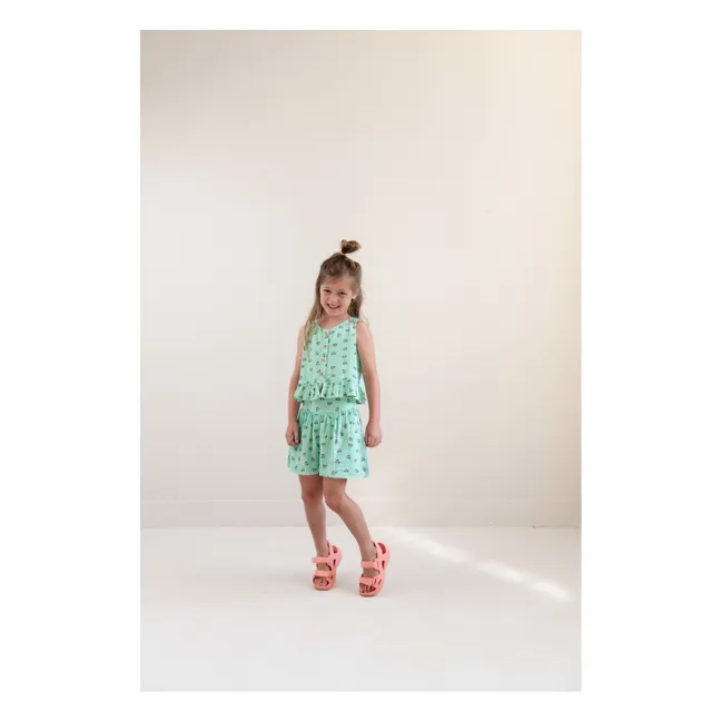 Pantalones cortos de verano florales de algodón orgánico | Turquoise