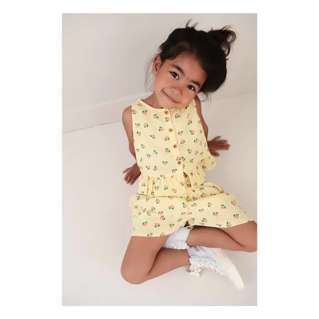 Pantalones cortos de verano florales de algodón orgánico | Amarillo palo