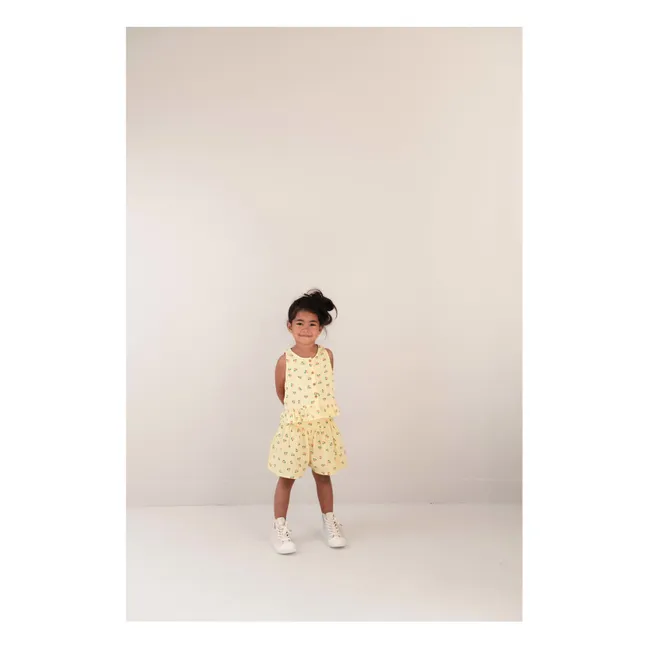 Pantalones cortos de verano florales de algodón orgánico | Amarillo palo