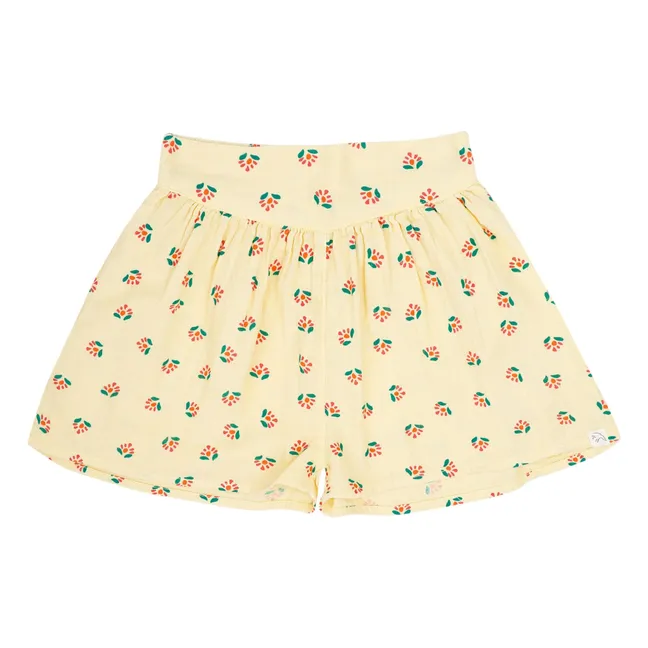 Pantalones cortos de verano florales de algodón orgánico | Amarillo palo