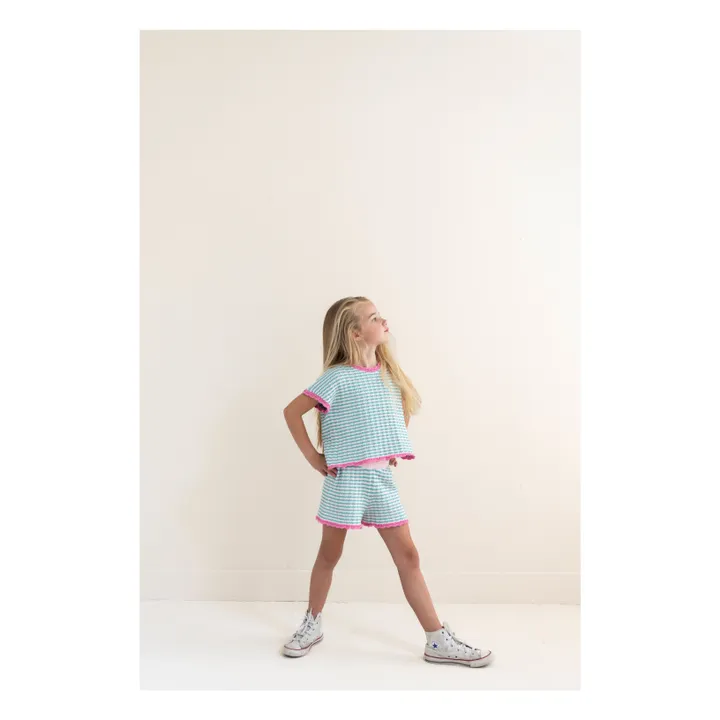 Top de algodón orgánico a rayas Pointelle Lola | Turquoise- Imagen del producto n°3