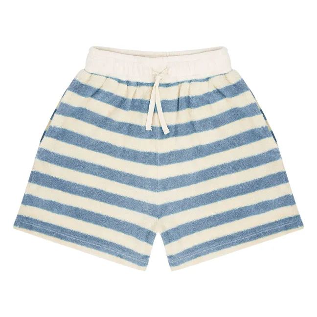 Pantalón corto de rizo de algodón orgánico a rayas Robin | Azul