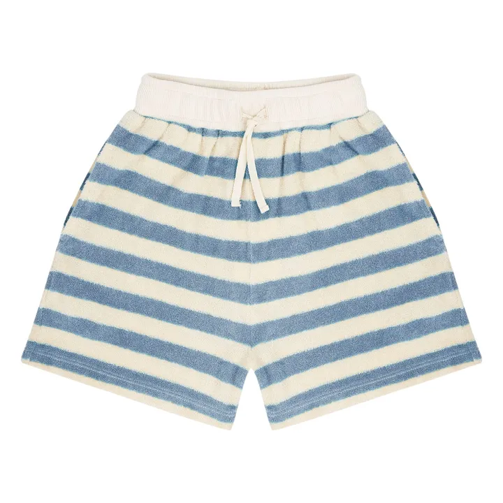 Pantalón corto de rizo de algodón orgánico a rayas Robin | Azul- Imagen del producto n°0