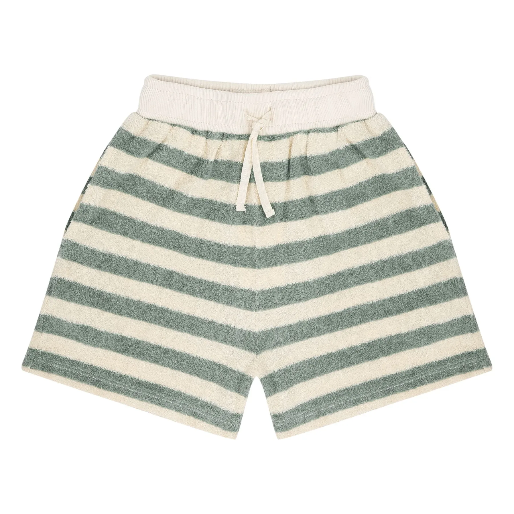 Jenest Khaki Robin Striped Organic Cotton Terry Shorts