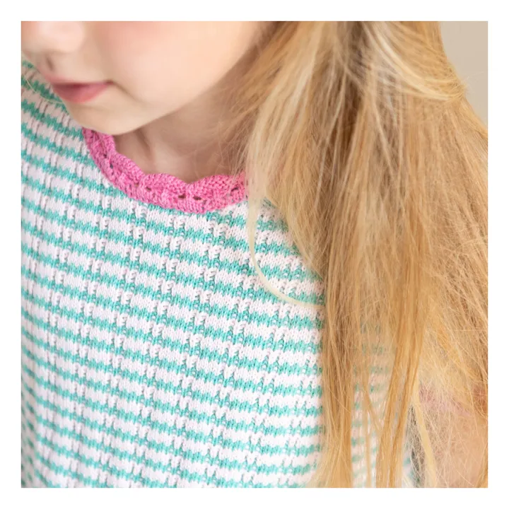 Top de algodón orgánico a rayas Pointelle Lola | Turquoise- Imagen del producto n°2