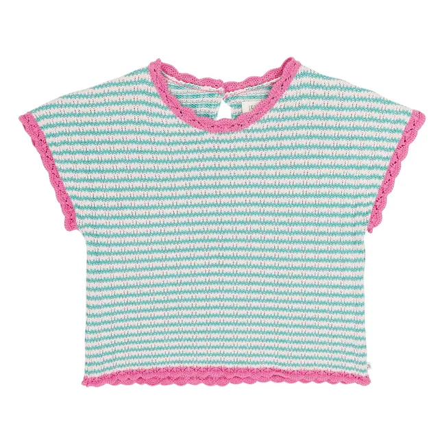 Top Pointelle Lola Gestreift Bio-Baumwolle | Turquoise