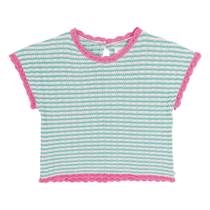 Top de algodón orgánico a rayas Pointelle Lola | Turquoise- Imagen del producto n°0