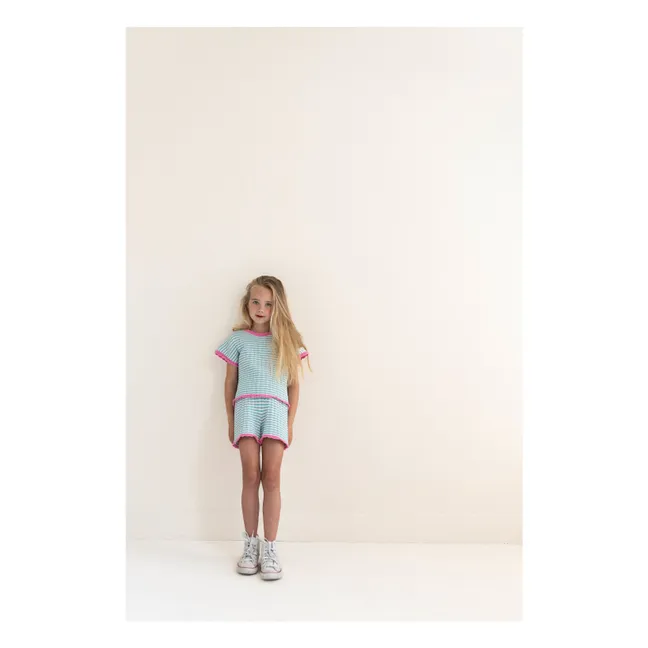 Top Pointelle Lola Gestreift Bio-Baumwolle | Turquoise