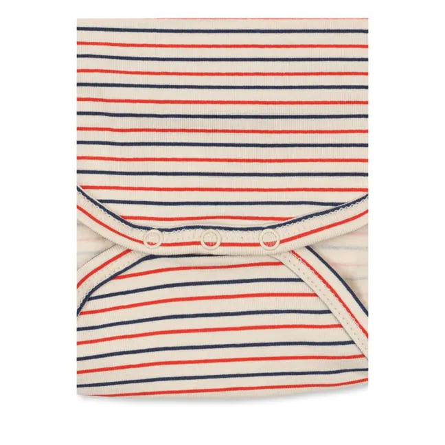 Striped Organic Cotton Long Sleeve Bodysuit | Red