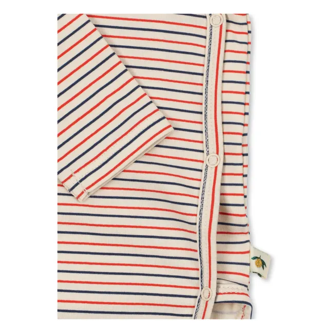 Striped Organic Cotton Long Sleeve Bodysuit | Red