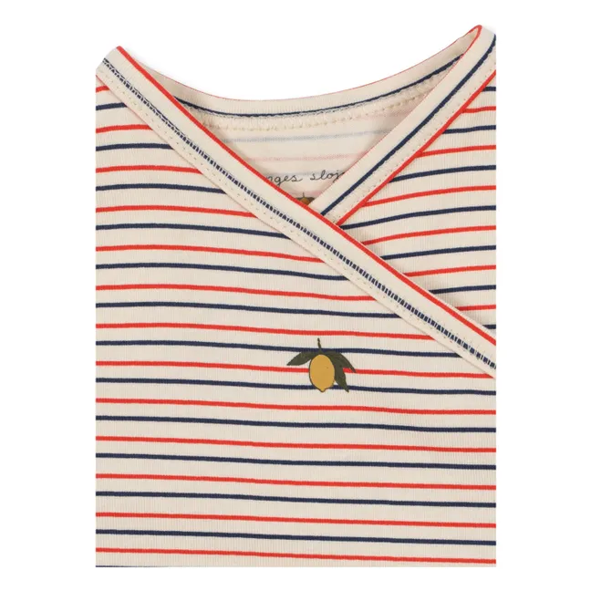 Striped Organic Cotton Long Sleeve Bodysuit | Red