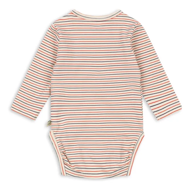 Striped Organic Cotton Long Sleeve Bodysuit | Red