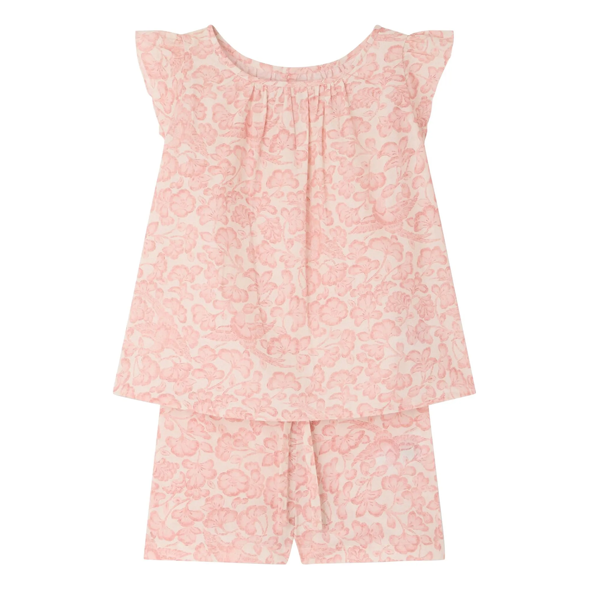 Bonpoint Girls Powder Pink Ailette Fleuri Organic Cotton Pyjamas