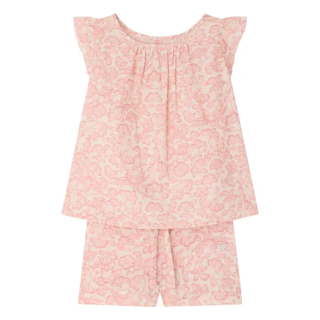 Pyjama Ailette Fleuri Coton Bio | Rose poudré