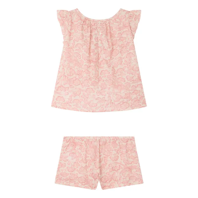 Pyjama Ailette Fleuri Coton Bio | Rose poudré