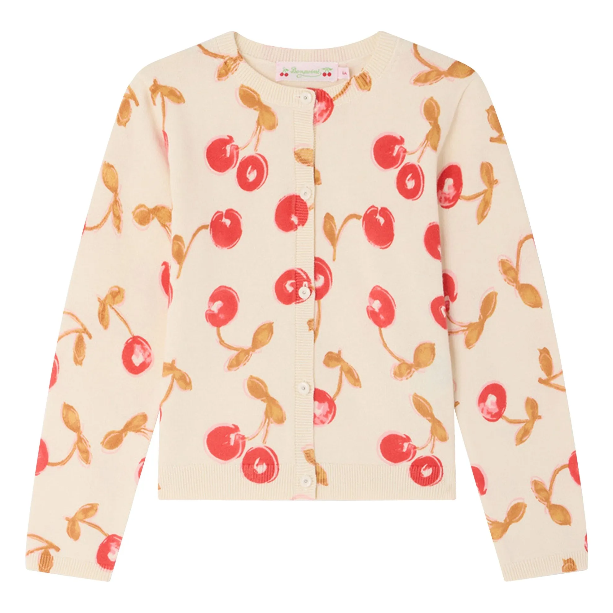 Bonpoint Girls Red Feli Cerises Organic Cotton Cardigan