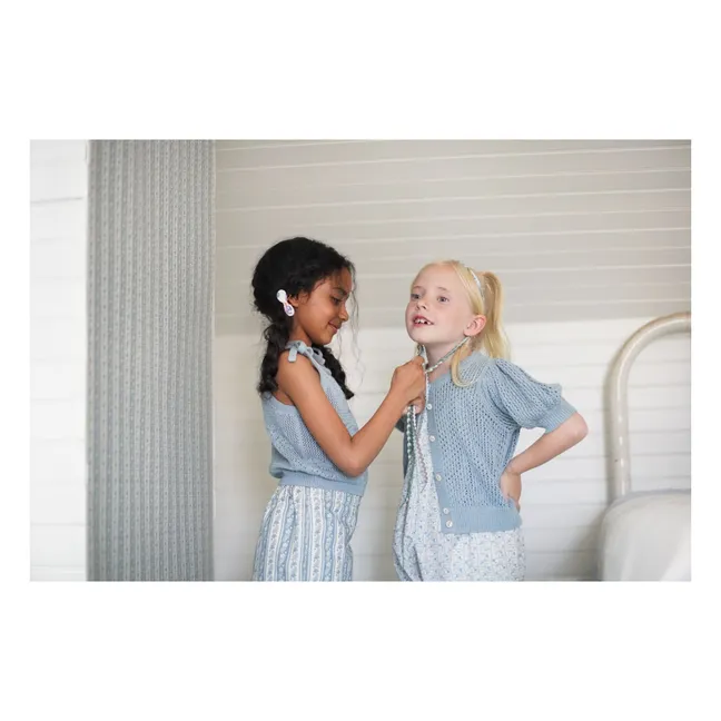 Débardeur June Fleurs Coton Bio | Bleu Glacier