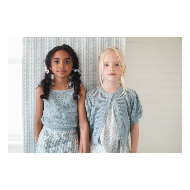 Débardeur June Fleurs Coton Bio | Bleu Glacier