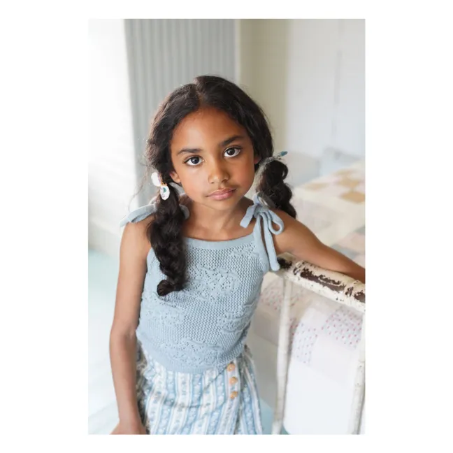 Débardeur June Fleurs Coton Bio | Bleu Glacier